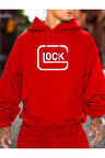 Lock Baskılı Kapüşonlu Cepli Sweatshirt