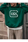 Lock Baskılı Kapüşonlu Cepli Sweatshirt