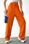 Kadın Turuncu Beli Lastikli Cepli Bol Paça Mevsimlik Pantolon