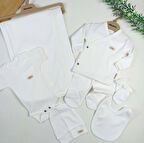 % 100 Pamuklu Kız - Erkek Bebek Natural Beyaz 7 Parça Hastane Çıkışı Zıbın Seti