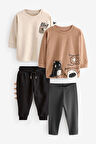 Next Baby Pamuklu Kahve Krem Animal Uzun Kollu Alt Üst Takım