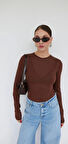 Kahverengi Sıfır Yaka Transparan Kadın Bluz