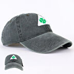 Perlotus Vintage Yıkamalı Pamuk Şapka Dört Yapraklı Yonca Nakışlı Yeşil