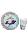 Deniz Kızı Temalı 8 Li Karton Tabak Bardak Set