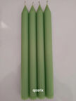 qosrix 4'lü Açık Yeşil Şamdan Soya Mumu 1. Kalite Soya Doğal Vanilya Kokulu Uzun Çubuk Konik Mum Dekoratif