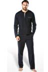 Erkek Lacivert Uzun Kollu Pijama Takımı T3409