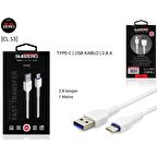 Subzero 2.8A 1Metre Usb Type-C Şarj Data Kablosu Beyaz