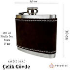 Perlotus 5 Oz 150 cc Koyu Kahverengi  El Yapımı Crazy Deri Kılıflı Çelik Viski Cep Matarası