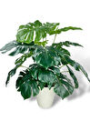 Yapay Çiçek Krem Saksıda Monstera Deve Tabanı Yeşil Doğal Dokulu 18Dal 50cm Salon Çiçeği Yapay Bitki