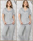 LİMİSSİ 618 Gri Önden Düğmeli  Pijama Tk