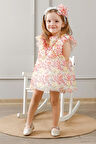 Kız Bebek Tül Baskılı Saç Bantlı Elbise