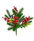 Yapay Çiçek Çam Dallı Kokina 9 Dal lı Demet 25*30cm Yılbaşı Çiçeği Red Berry