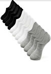 12 Çift Siyah Beyaz Gri Unisex Pamuklu Babet Çorap