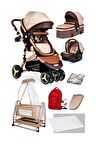 8'in1 Yeni Doğan Set 945 Travel Sistem Bebek Arabası Ve 505 Bebek Sepeti Anne Yanı Beşik