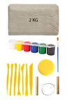 Beyaz Seramik Hamuru 2 Kg Kil Plastik Ebeşuar Seti 6x15 ml Akrilik Set Çamur Kesme Teli Rötuş Sünger