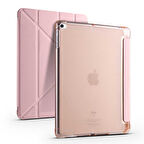 Apple iPad 9.7 2018 (6.Nesil) Uyumlu Tablet Kılıfı Tri Folding Kalem Bölmeli Kılıf Rose Gold
