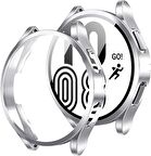 Samsung Galaxy Watch 4 Classic 46 Mm Uyumlu Kasa Koruyucu Silikon Darbe Emici Ekran Koruyucu Gard 02 Gümüş