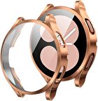 Samsung Galaxy Watch 4 Classic 46 Mm Uyumlu Kasa Koruyucu Silikon Darbe Emici Ekran Koruyucu Gard 02 Rose Gold