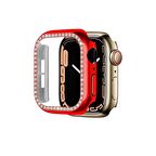 Apple Watch 45 Mm Uyumlu Kasa Koruyucu Taşlı Renkli Sert Pc 360 Tam Koruma Ekran Koruyucu Gard 05 Kırmızı
