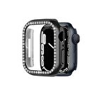 Apple Watch 38 Mm Uyumlu Kasa Koruyucu Taşlı Renkli Sert Pc 360 Tam Koruma Ekran Koruyucu Gard 05 Siyah