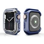 Apple Watch 41 Mm Uyumlu Kasa Koruyucu Sert PC + Silikon Koruyucu 360 Protective Spor Tasarım Gard08 Mavi