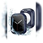 Apple Watch 45 Mm Uyumlu Kasa Ve Ekran Koruyucu Su Geçirmez 360 Tam Koruma Sert Pc Kapak Lacivert