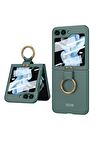 Samsung Galaxy Z Flip 5 Uyumlu Kılıf Kıpta Yüzüklü Flip Sert Kapak Koyu Yeşil
