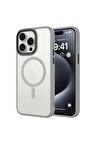 Apple iPhone 15 Pro Max Uyumlu Kılıf Mat Arka Yüzey Wireless Şarj Özellikli Flet Magsafe Kapak Titanyum