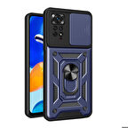 Xiaomi Redmi Note 11 Pro 4G Uyumlu Kılıf Magnetik Standlı Kamera Korumalı Sürgülü Vega Kapak Mavi