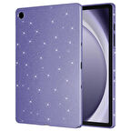 Samsung Galaxy Tab S9 FE Uyumlu Tablet Kılıfı Simli Parlak Görünümlü Tablet Koton Kılıf Derin Mor