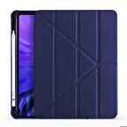 Apple iPad Air 11 2024 Uyumlu Tablet Kılıfı Tri Folding Kalem Bölmeli Standlı Katlanabilir Kılıf Lacivert
