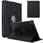Apple iPad Air 11 2024 Uyumlu Tablet Kılıfı Suni Deri 360 Dönebilen Standlı Katlabilir Kılıf Siyah