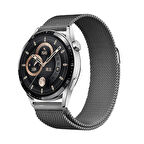 Amazfit GTS 3 / GTS 4 Mini (20 MM) Uyumlu Kordon Hasır Metal Mıknatıslı Kayış Band-12 Gri