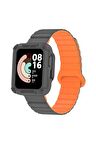 Xiaomi Redmi Watch 2 Uyumlu Kordon Silikon Baklalı Esnek Yumuşak Kayış KRD-105 Gri-Turuncu