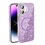 iPhone 16 Kılıf Magsafe Şarj Özellikli Parlayan Simli Okso Kapak