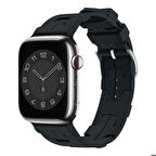 Apple Watch 38mm Uyumlu Kordon Silikon Yumuşak Esnek Metal Klipsli KRD-92 Kayış Midnight
