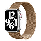 Apple Watch 44mm Uyumlu Kordon Hasır Metal Mıknatıslı Örgü Zore KRD-01 Kayış Rose Gold