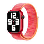 Apple Watch 40mm Uyumlu Kordon Hasır Örgü Cırt Cırtlı Terletmeyen Zore KRD-03 Kumaş Kayış Stripe Red
