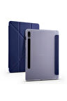 Samsung Galaxy Tab S7 T870 Uyumlu Kılıf Zore Tri Folding Kalem Bölmeli Standlı Kılıf Lacivert