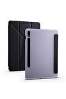 Samsung Galaxy Tab S7 Plus T970 Uyumlu Kılıf Zore Tri Folding Kalem Bölmeli Standlı Kılıf Siyah