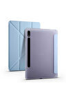 Samsung Galaxy Tab S7 Plus T970 Uyumlu Kılıf Zore Tri Folding Kalem Bölmeli Standlı Kılıf Mavi