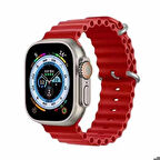 Apple Watch 7 41mm Uyumlu Kordon Ocean Silikon Yumuşak Esnek Metal Tokalı Zore KRD-75 Kayış Kırmızı