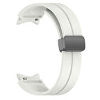 Samsung Galaxy Watch 4 44mm Uyumlu Kordon Silikon Metal Mıknatıslı Toka Zore KRD-84 Kayış Starlight
