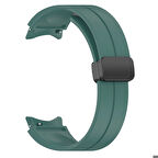 Samsung Galaxy Watch 4 Classic 42mm Uyumlu Kordon Silikon Metal Mıknatıslı Toka Zore KRD-84 Kayış Koyu Yeşil