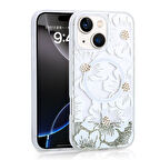 Apple iPhone 15 Uyumlu Kılıf Sıvılı Simli Baskılı Şeffaf Arka Yüzey Zore Mossa Silikon Kapak