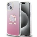 Apple iPhone 15 Uyumlu Kılıf Hello Kitty Orjinal Lisanslı Yazı ve İkonik Logolu Elektroplating Kaplama Gradyan Kapak