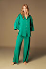 Saten Pijama Takım Gömlek Pantolon 2'li Set LP1528 Yeşil