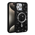 iPhone 15 Pro Kılıf Pırlanta Tasarımlı M-safe Şarj Özellikli Mozaik Silikon Kapak