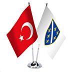 Bosna Hersek (1992-1998) Bayrağı Ve Türkiye -kırlangıç - Saten T Direk 2li Masa Bayrağı