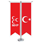 Milliyetçi Hareket Partisi(mhp)kırmızı Bayrağı Ve Türkiye -kırlangıç -saten T Direk 2li Masa Bayrağı